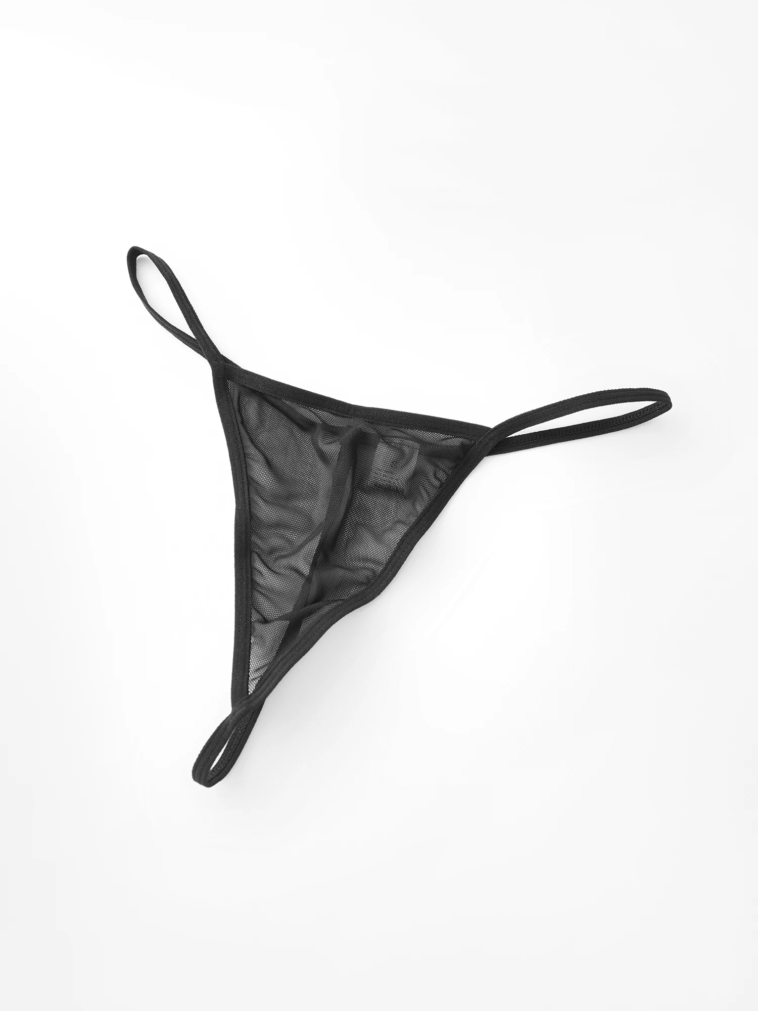 Sexy Lace Trimmed Mesh Lingerie Set with Spaghetti Straps and Matching G-String Thongs - 2 Piece Seductive Set