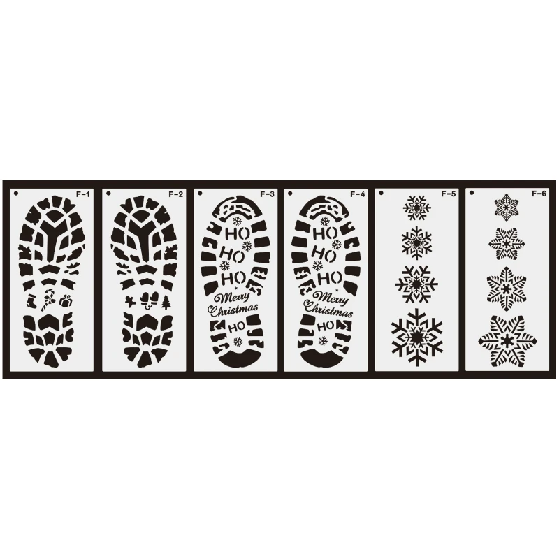 6 Pieces Christmas Footprints Stencils Winter Snowflake Reusable