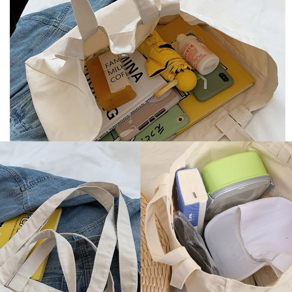 Foldable Shopping Bags Totes Ladies Canvas Shoulder Bags Bear Pattern Printed Student Shopper Bags Travel Work Handbag  Pouch