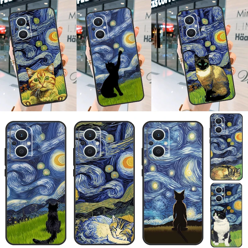 Van Gogh's The Starry Night Artistic Cat Phone Case Cover
