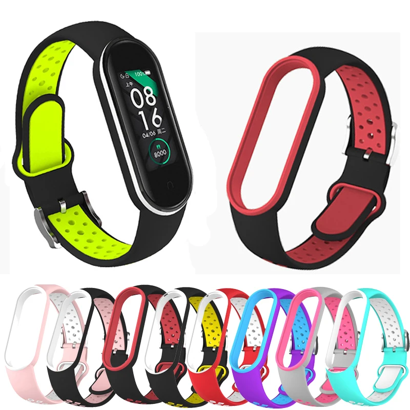 Correa de silicona para xiaomi Mi band 6 y 5, repuesto de pulsera deportiva con doble hebilla