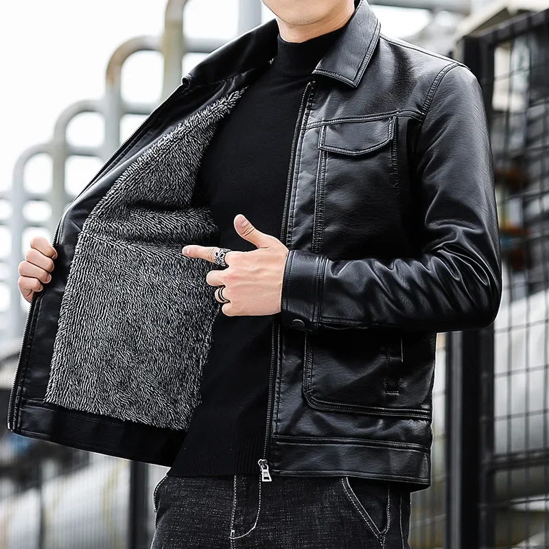 

Куртка мужская из ПУ кожи, модная повседневная утепленная куртка свободного покроя, уличная одежда, осень-зима