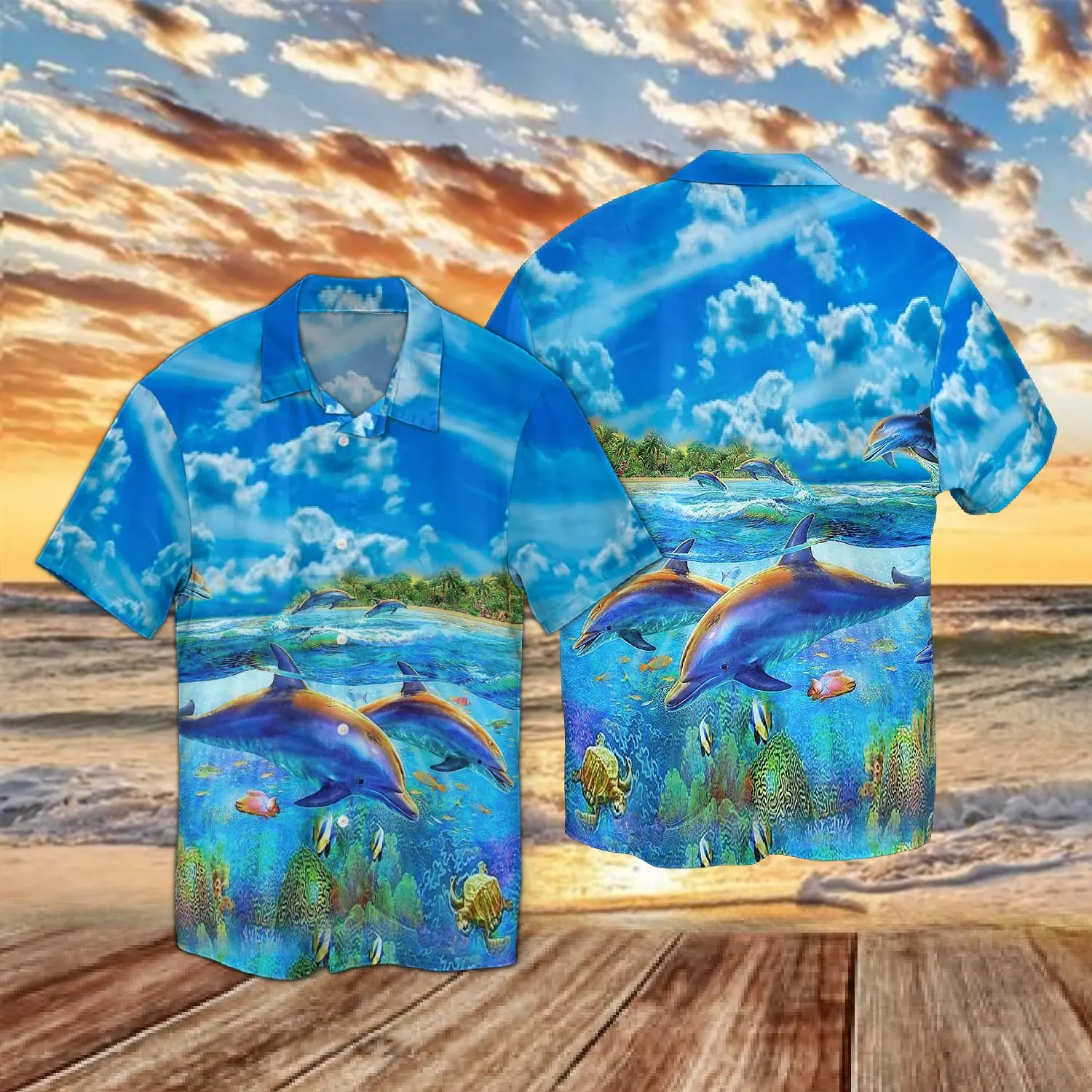 

PLstar Cosmos 2022 Hot Summer Short sleeve Shirts Dolphins Under The Sea 3D Printed Hawaii Shirt Mens Casual Beach Shirt CY-12