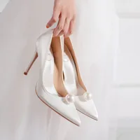 2024 New Pointed White Pearl 7cm Thin High Heel Women's Red Bridal Wedding Shoes 1