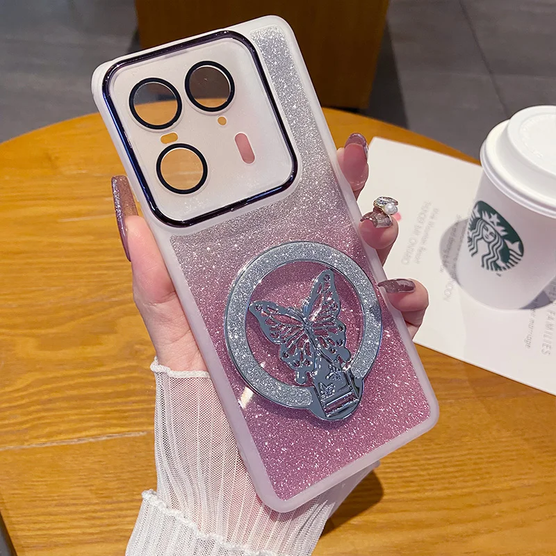 Glitter Butterfly Stand Case with Full Lens Film Protection