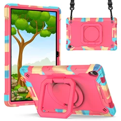 Versatile 360° Swivel Stand Tablet Case with Contrasting Design and Adjustable Shoulder Strap for Lenovo Tab P11 (Rainbow - Rose red)
