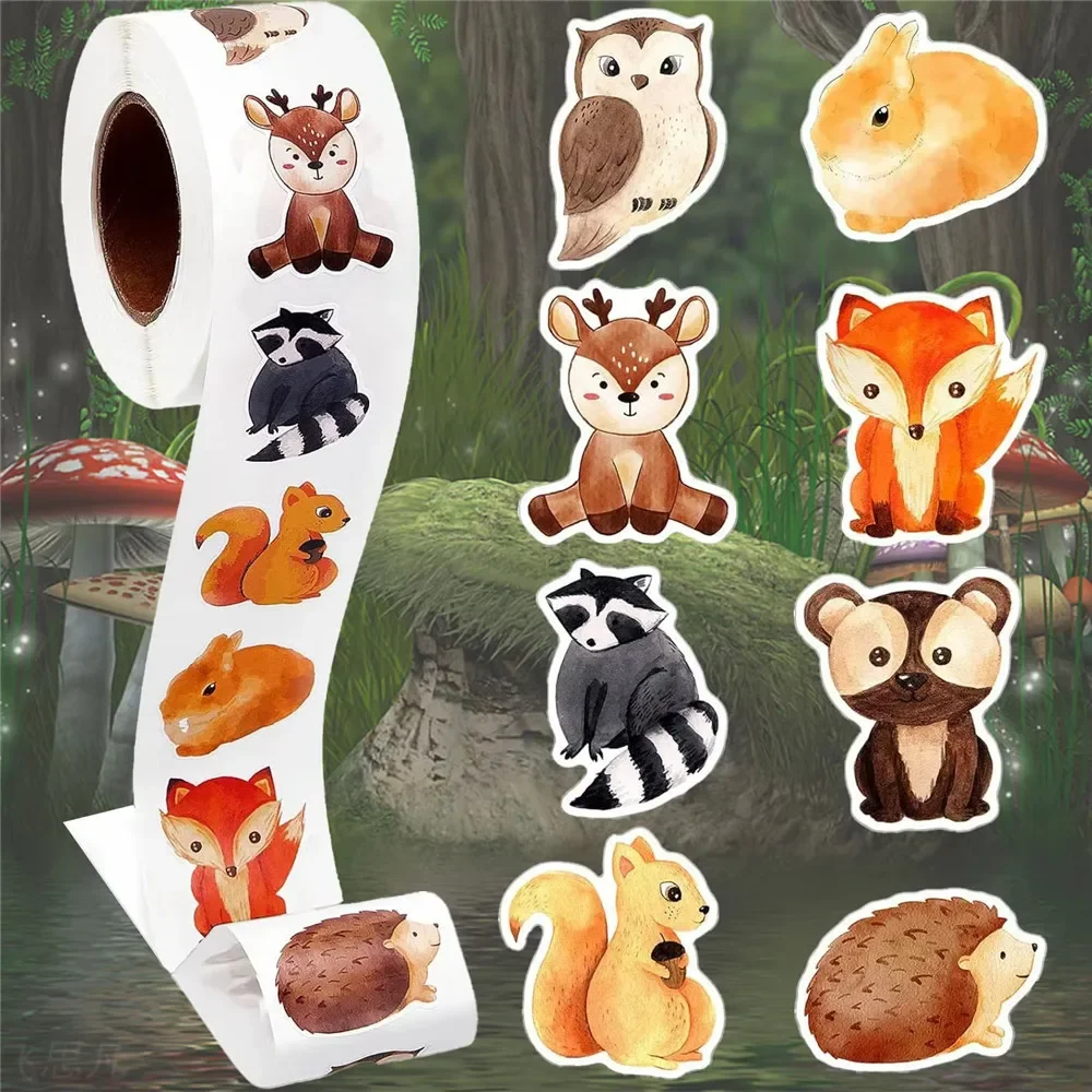 New 500Pcs/Roll Heterotypic Forest Animals Stickers Adorn Gifts Watercup Phone PC Pad 2.5cm/1.0'' Art Labels Learning Rewards