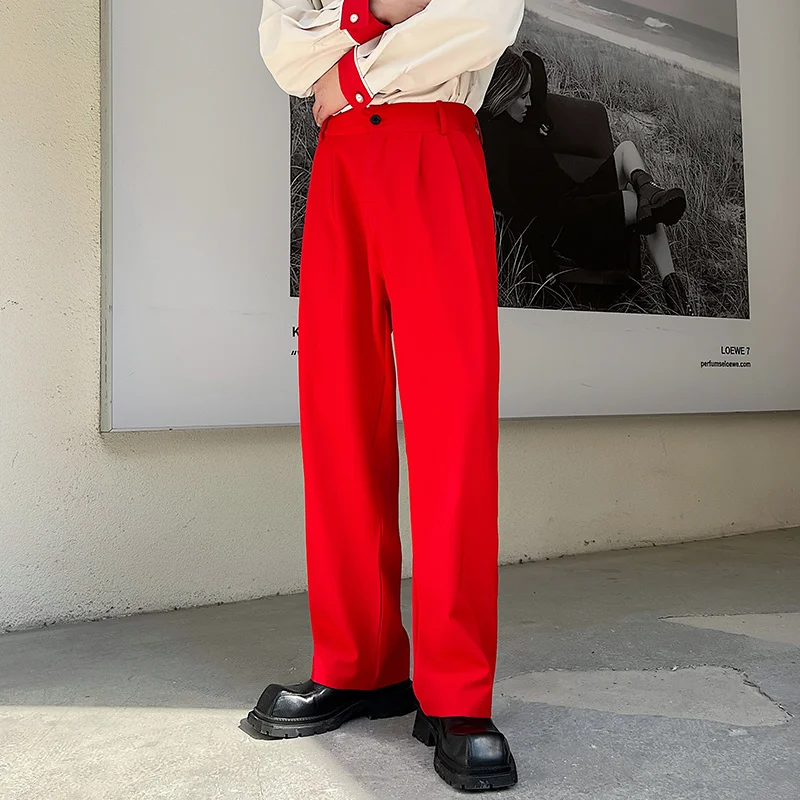 Red Suit Pants Men Fashion Social Mens Dress Pants Korean Loose Straight Wide Leg Pants Mens Oversized Formal Trousers M-XL 5