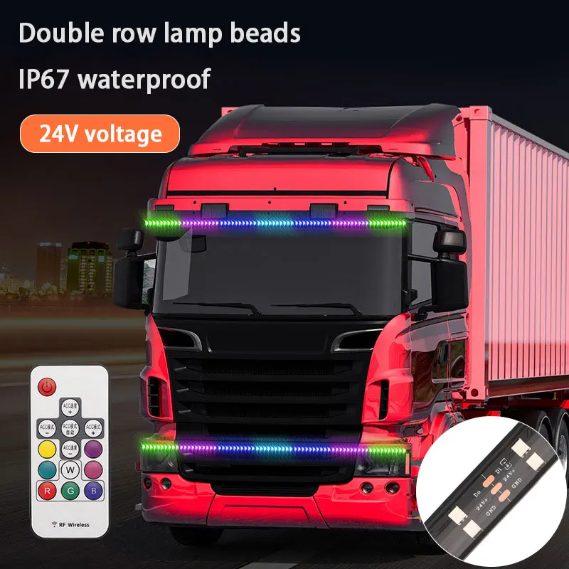 24v Truck Lights Led Strips Rgb Drl Brake Warning Driving Lights Bar Car  Atmosphere Lamp With Remote Control Auto Exterior Parts - Decorative Lamps  & Strips - AliExpress