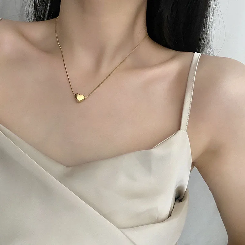 

Модное классическое геометрическое ожерелье из нержавеющей стали 316L с любовным сердцем для женщин и девушек, простое невыцветающее подвесное искусственное украшение, подарок