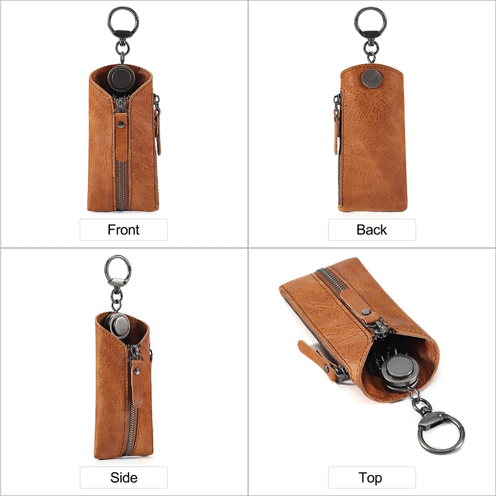 100% Genuine Leather Key Wallet Vintage Men Car Key Holder Zipper Keys Case Top Quality Male Man Housekeeper Keys Organizer Case