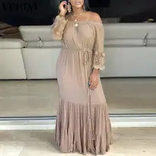 VONDA – longue Robe de soirée style bohème, Vintage, mode Femme, Sexy, épaules dénudées, Maxi, manches longues, couleur unie, été 