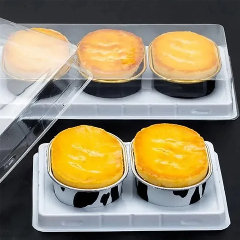 10Pcs Oval Foil Baking Molds DIY Baking Pudding Cups Heat Resistant Lid Cake Cups Half Cooked Cheese Molds