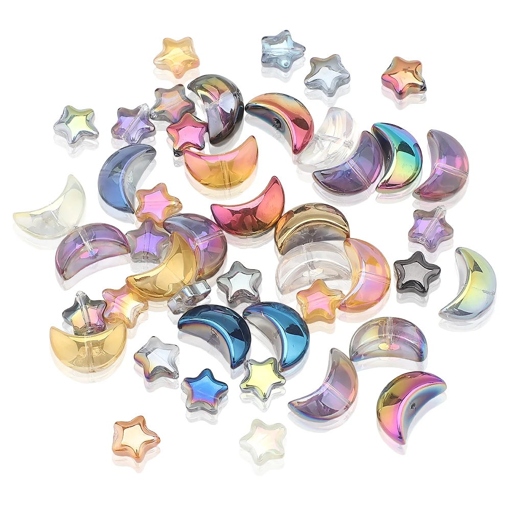 60Pcs 혼합 크리스탈 유리 스타 문 느슨한 펜 던 트 비즈 공예 DIY 만들기 보석 수 제 귀걸이 목걸이 액세서리