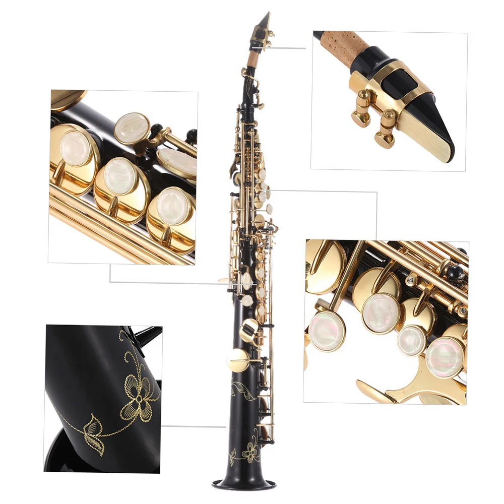 Saxophone Musical Instrument Brass Straight Soprano Bb BFlat Woodwind Natural Shell Key Carve Pattern Carrying Case Sax Accessories
