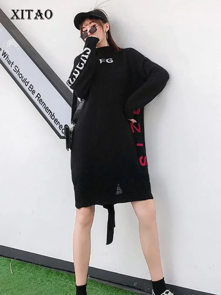 

XITAO Letter Patchwork Casual Pullover Sweater Women 2024 Spring Turtleneck Collar Tassel Fashion Tide New Style Top GCC2845