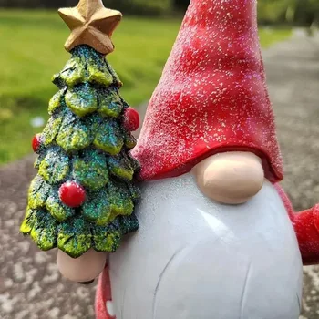 Santa Claus Statue Christmas Resin Craft Home Decoration Gnome Holding Christmas Tree Ornaments Garden Microlandscape Decor
