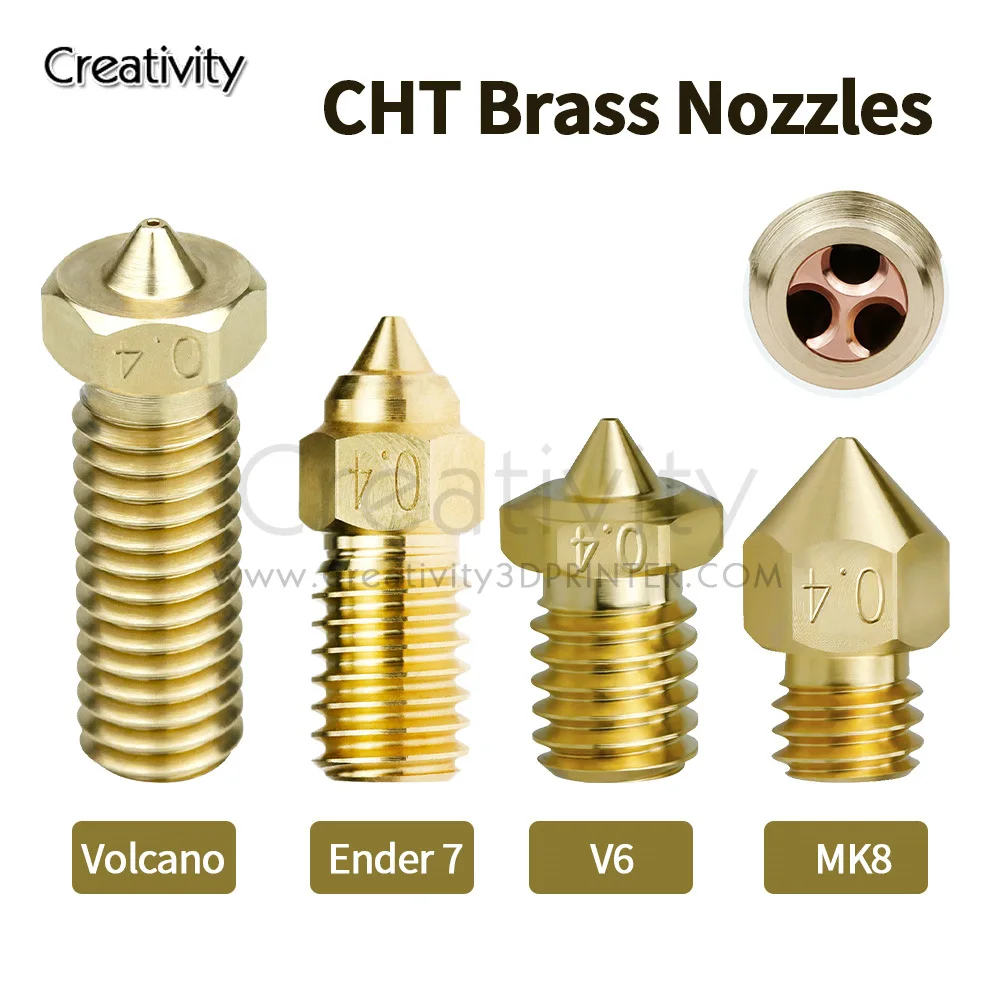 CHT Nozzle Ender7/V6/MK8 Volcano Brass Nozzles Non Stick Filament High Flow 0.4/0.6/0.8MM For Ender3/CR10/Voron/Prusa I3 Hotend