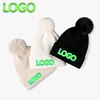 New Custom Logo Faux Fur Pom Poms Knitted Hats Outdoor for Women Winter Warm Thick Beanie Hat Personality Windproof Skullies Cap 1