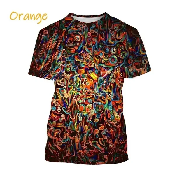 Fashion Graffiti Paint Vertigo Maglietta Stampata Astratta 3D Dipinta Al Neon Maglietta A Maniche Corte Unisex Con Linea Distorta Magica Colorata
