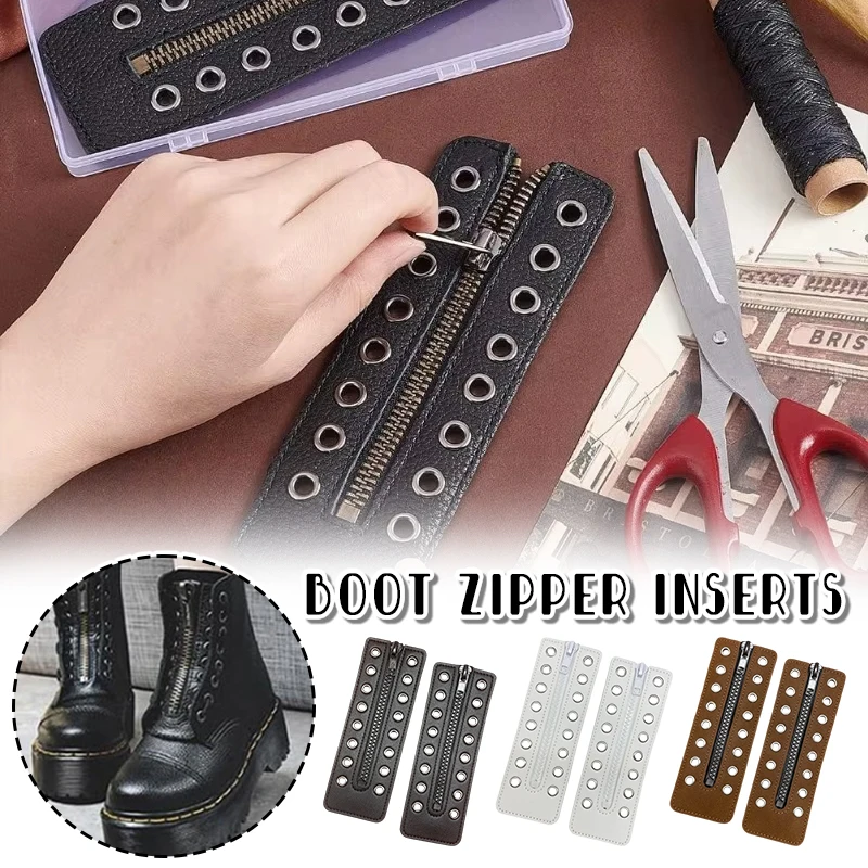 Damen-Leder-Schnürstiefel mit Reißverschluss-Einsätzen, 8 Metallösen, Reißverschluss-Schnürsenkel, Schwarz, Schnürsenkel ohne Binden für Erwachsene, 6,1 x 2,1 Zoll – Detail 4