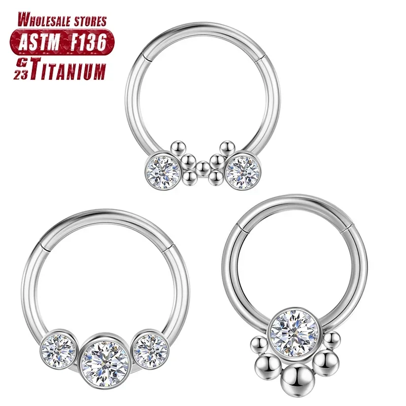 

Piercing Tragus Cartilage Earring ASTM F136 Titanium Nose Ring Hinged Segment Zircon Clicker Women and Men Body Jewelry Charming