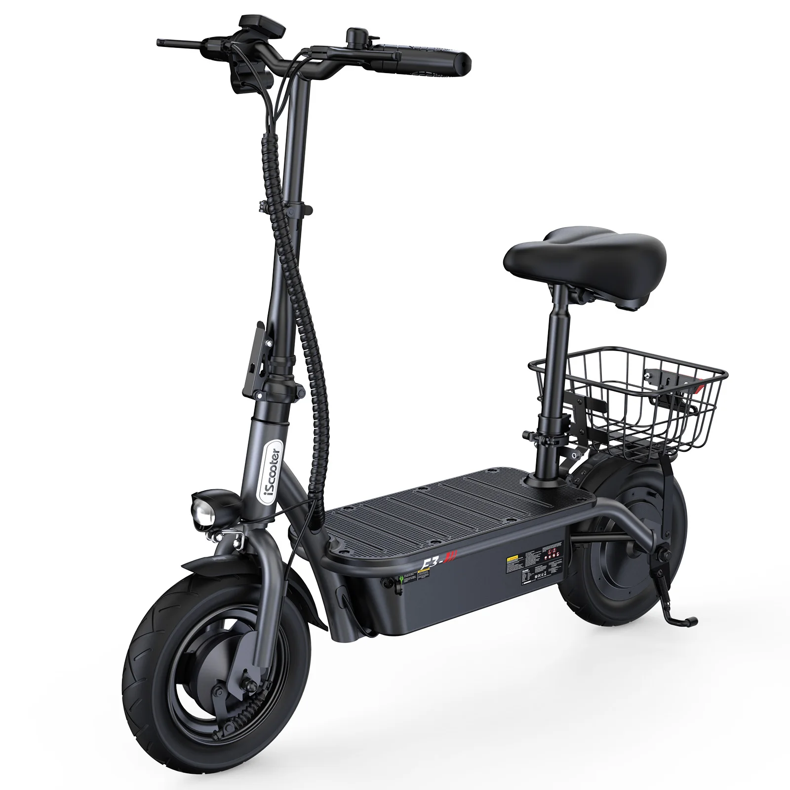 Monopattino Elettrico iScooter F3 10'' con Motore 1000W, Batteria 48V/13Ah, Velocità Massima 45KM/H, Sedile e Cestino, Piccolo Scooter per la Spesa - immagine 3