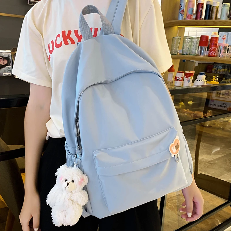 HOCODO Casual Backpacks Women Solid Color Women Shoulder Bag Nylon Teenage Girl School Bag Trend Backbag Mochilas Female