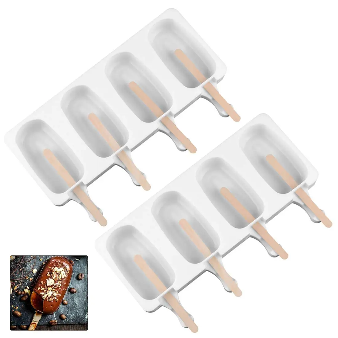 4/8 Hole Silicone Ice Cream Forms Popsicle Molds DIY Homemade Dessert