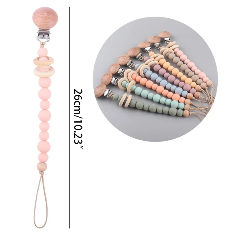 Baby Pacifier Chain Clip Nursing Teether Soother Holder Silicone Beads Chain Wooden Clip DIY Dummy Nipple Holder Leash teething toys pacifier clip pacifier chain