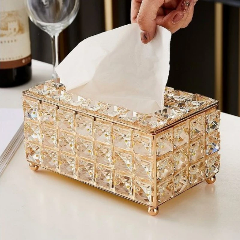 Crystal Glass Tissue Box Cover Home Hotel Car Pen Holder Tools Cosmetic Accessories Desktop Storage Racks Decoration Paper Towel 5