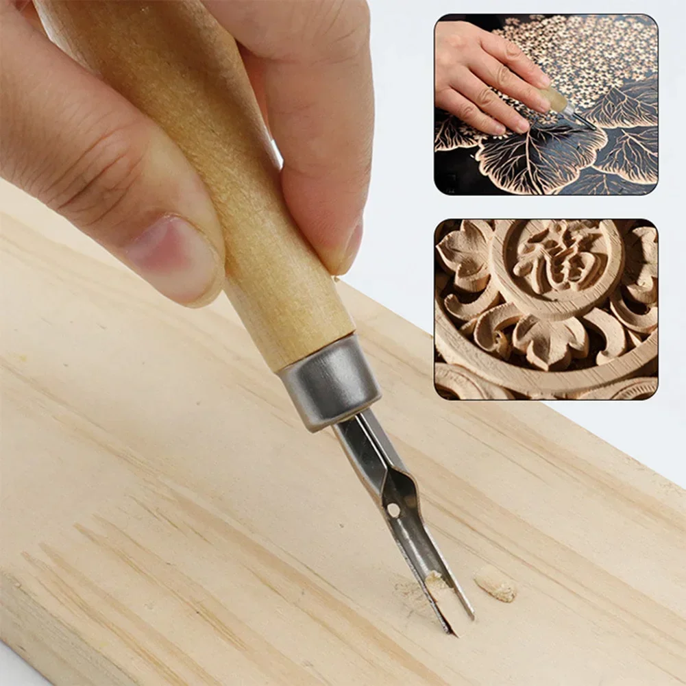 Lino Block Cutting Tools Set With  5 Blade Wood Handle Printmaking Carving Tools Set Woodworking Fine Arts Gouges DIY