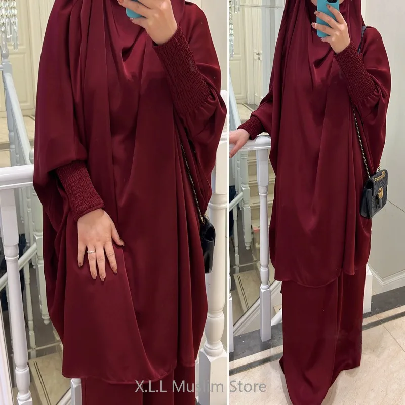 Eid Ramadan Jilbab Prayer Garment Set Muslim Dubai Kaftan 2 Piece Set Modest Fashion Dresses For Female Robe Clothes For Party