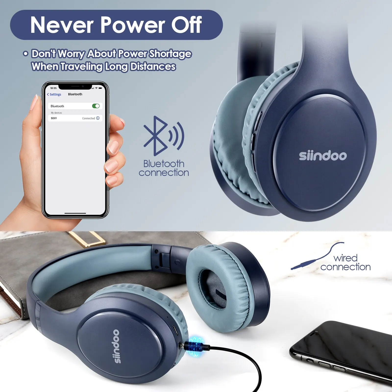 Wireless Headphones Siindoo JH-919 Bluetooth Pink&Blue Foldable Stereo Earphones Super Bass Noise Cancelling Mic For Laptop TV