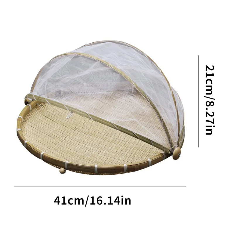 1PCS Hand Woven Bug Proof Basket Dustproof Kithen Picnic Basket Handmade Fruit Vegetable Bread Cover Wicker Basket With Gauze_voghion.com