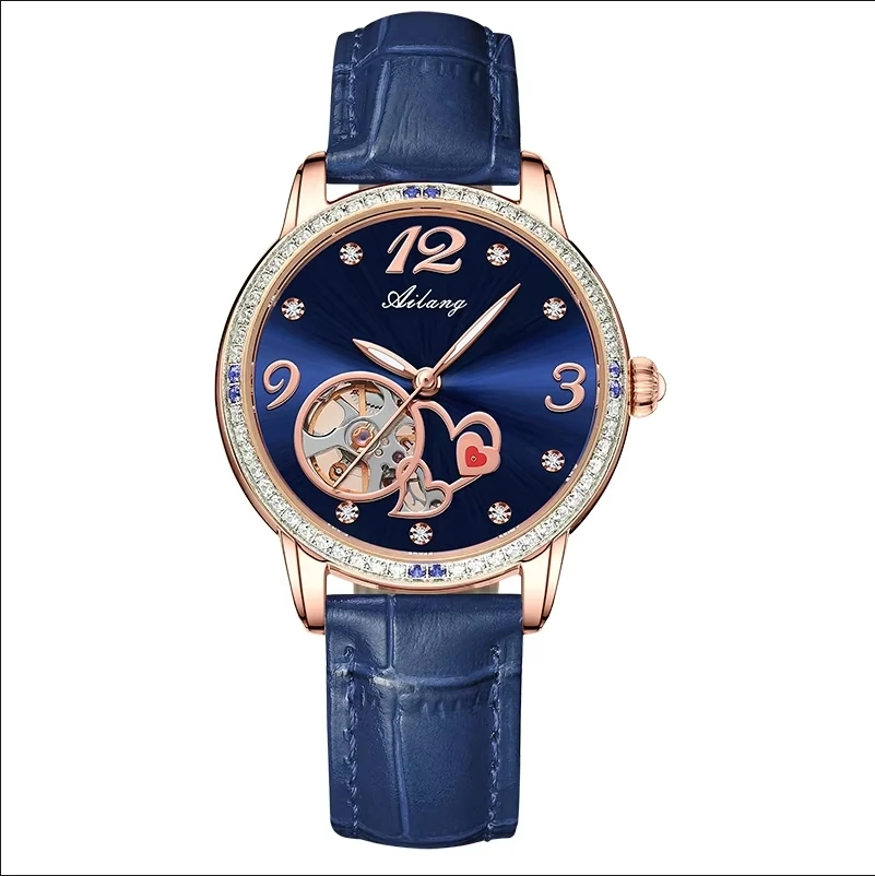 Luxus Automatische Skelett Mechanische Uhr Damen Uhr Hochwertige Wasserdichte Diamant Grüne Uhr Leuchtende Uhr_voghion.com