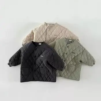 아기 따뜻한 코트 플러스 벨벳 두꺼운 유아 문자 자수 캐주얼 카디건, 남아 여아 코튼 패딩 재킷, 2023 겨울 신상