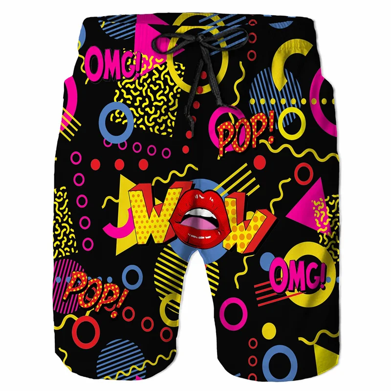 Cartoon Music Colorful Graffiti Beach Shorts Men 3d Print Swim Trunks Summer Surf Board Shorts 80s 90s Street Short Pants 3