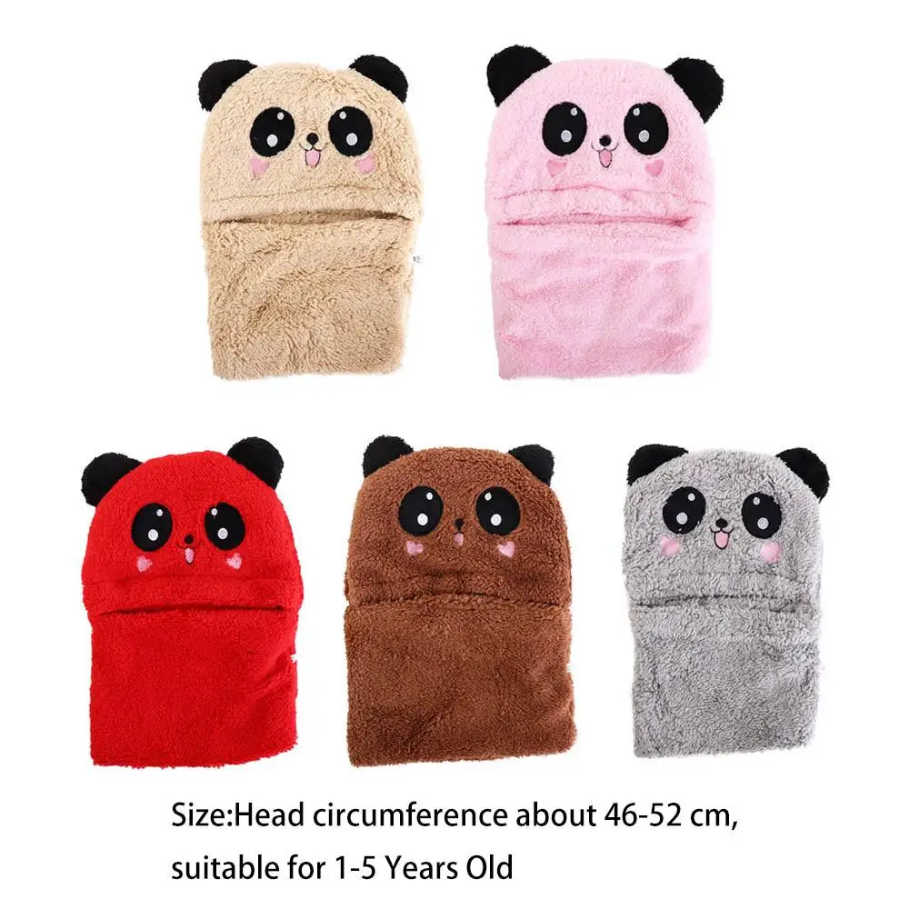 Cute Neck Warmer Woolen Full Face Cover Cashmere Inside Headwear  Caps Cartoon Panda Hats  Bonnet Winter Fleece Hats