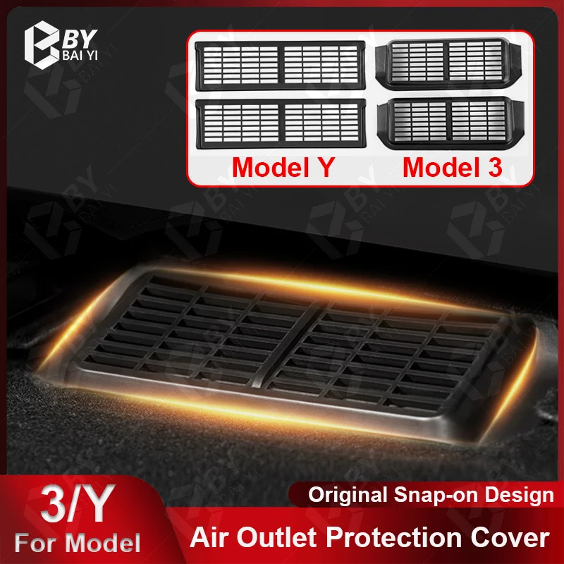 

For Tesla Model 3 Y Under Seat Rear Air Vent Protect Cover Snap-fit Conditioning Air Outlet Mask Anti-blocking Accessories 2Pcs
