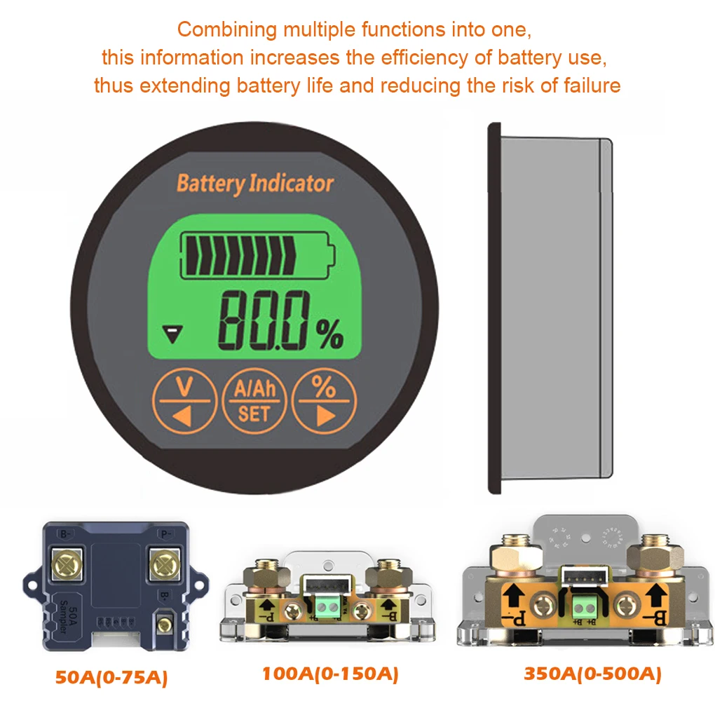 DC 8-80V 50A 100A 350A TR16 Battery Tester Coulomb Counter Meter Battery Capacity Indicator Ammeter Voltmeter Battery Tester