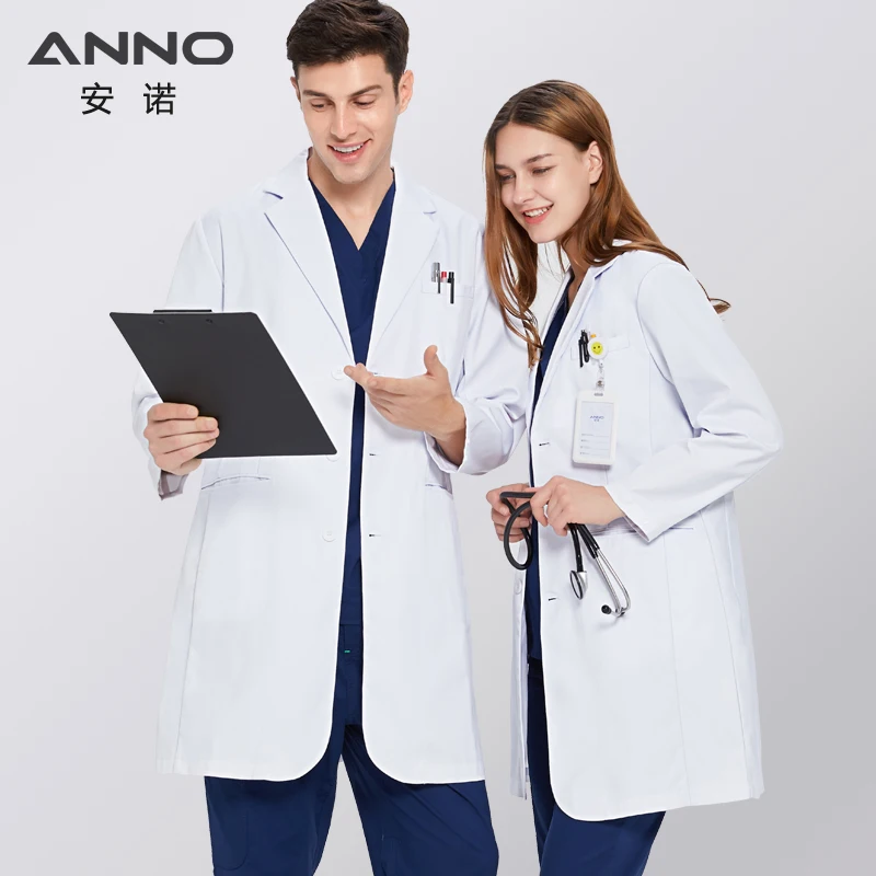 ANNO Anti-Static Lab Uniforms Out Fit Work Out Wear Unisex Pharmacy White Coat Chemistry Male Female White Doctor Clinic Gown images - 6