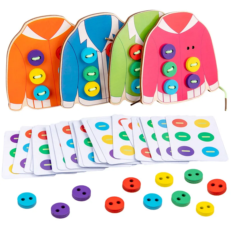 

Children's Fun Montessori Learn Basic Life Skills Teaching Aids Clothes Threading Button Sewing Board Game Educational Toys 1set