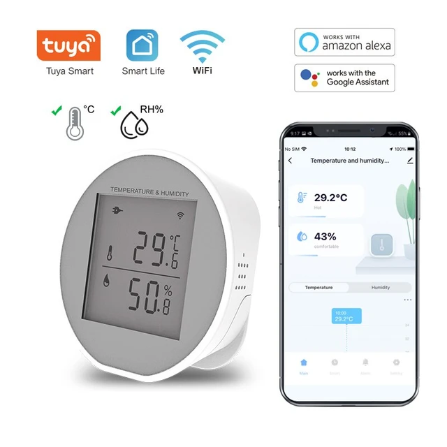 Smart Thermometer Hygrometer Wi-Fi Temperature Humidity Sensor Alexa Google  Home