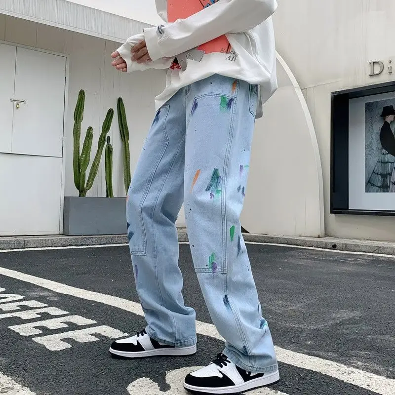 

Cotton Graffiti Jeans Men Fashion Retro Baggy Casual Straight Jeans Men Streetwear Loose Hip Hop Denim Trousers Man S-2XL Pants