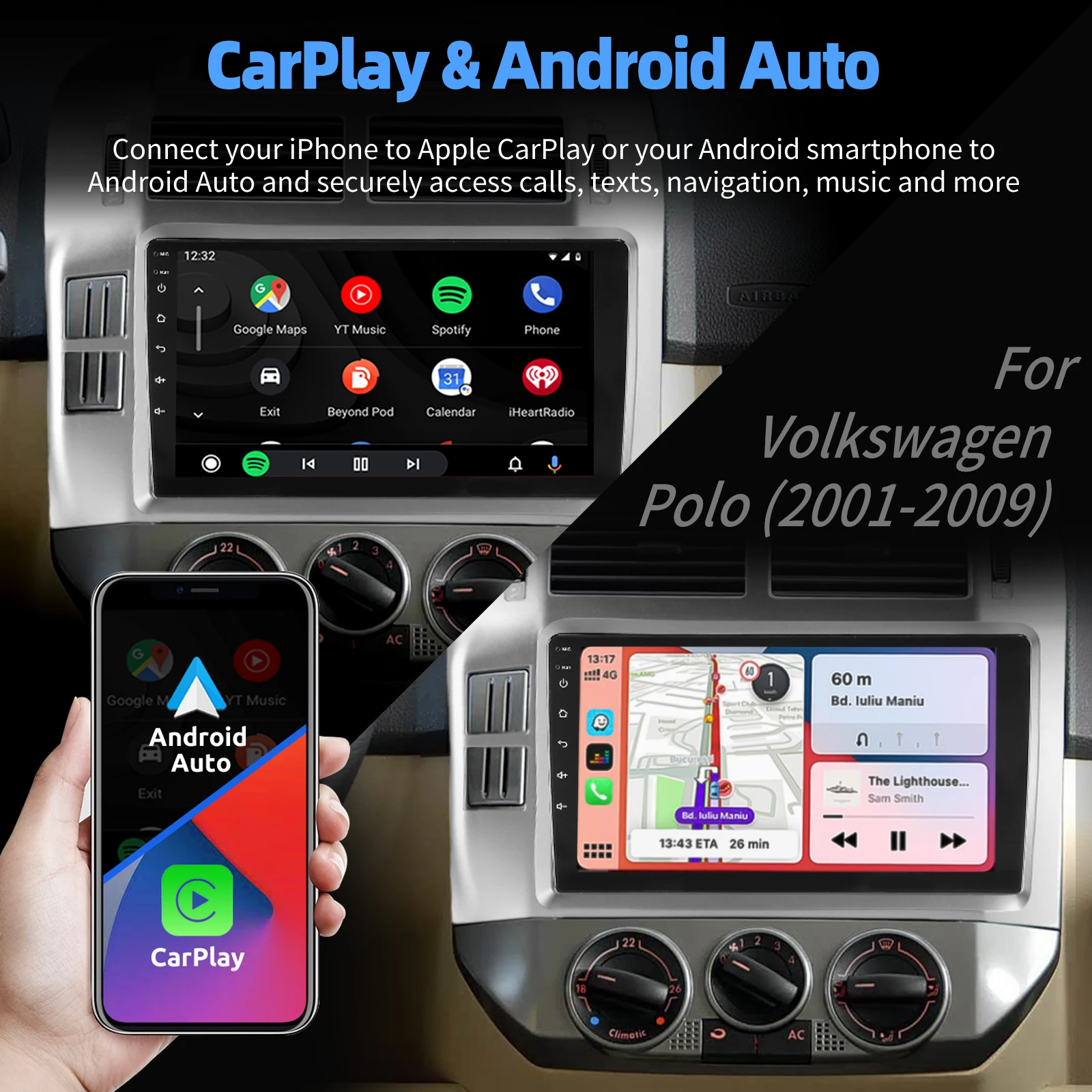ESSGOO Autoradio Android15 9" 4+64G / 2+32G für VW Polo 9N 2001-2009 Wireless CarPlay Android Auto GPS Navigation WiFi FM RDS Mirror Link USB Bluetooth Lenkradsteuerung CANBUS Touchscreen – Detail 27