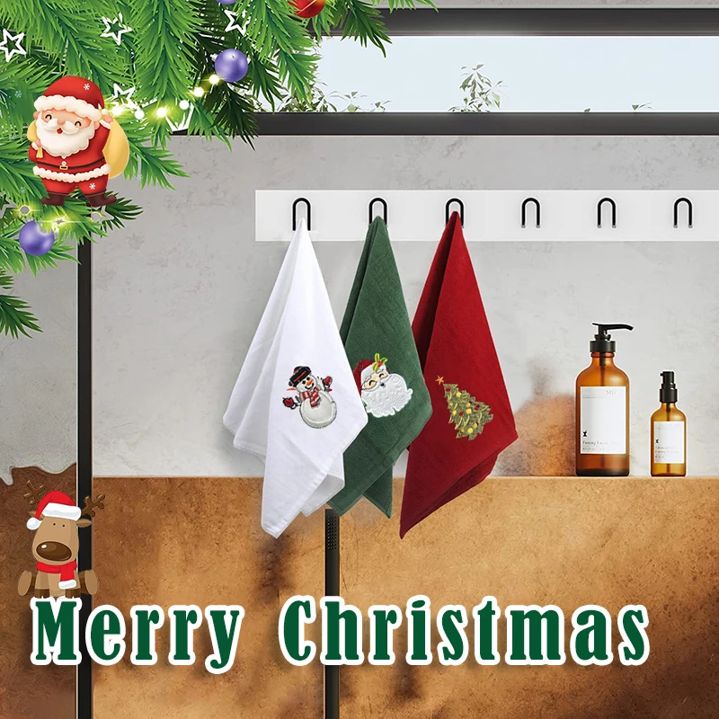 Description Picture 4 of item2025 New Year Towel Classic Solid Xmas Tree/Snowman/Santa Claus Embroidery Bath Towel 45x30cm Christmas Hand Towels Set