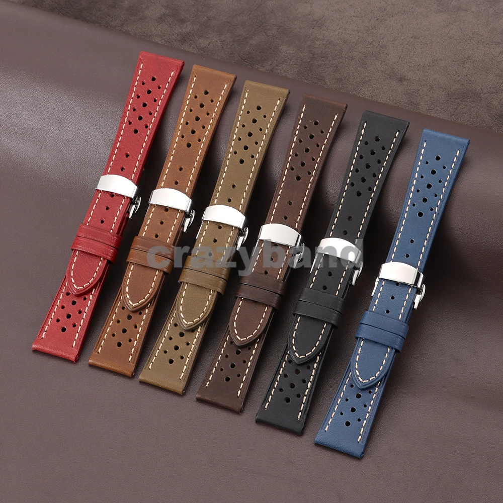 Cowhide Leather Watch Band with Oil Wax Finish and Breathable Design