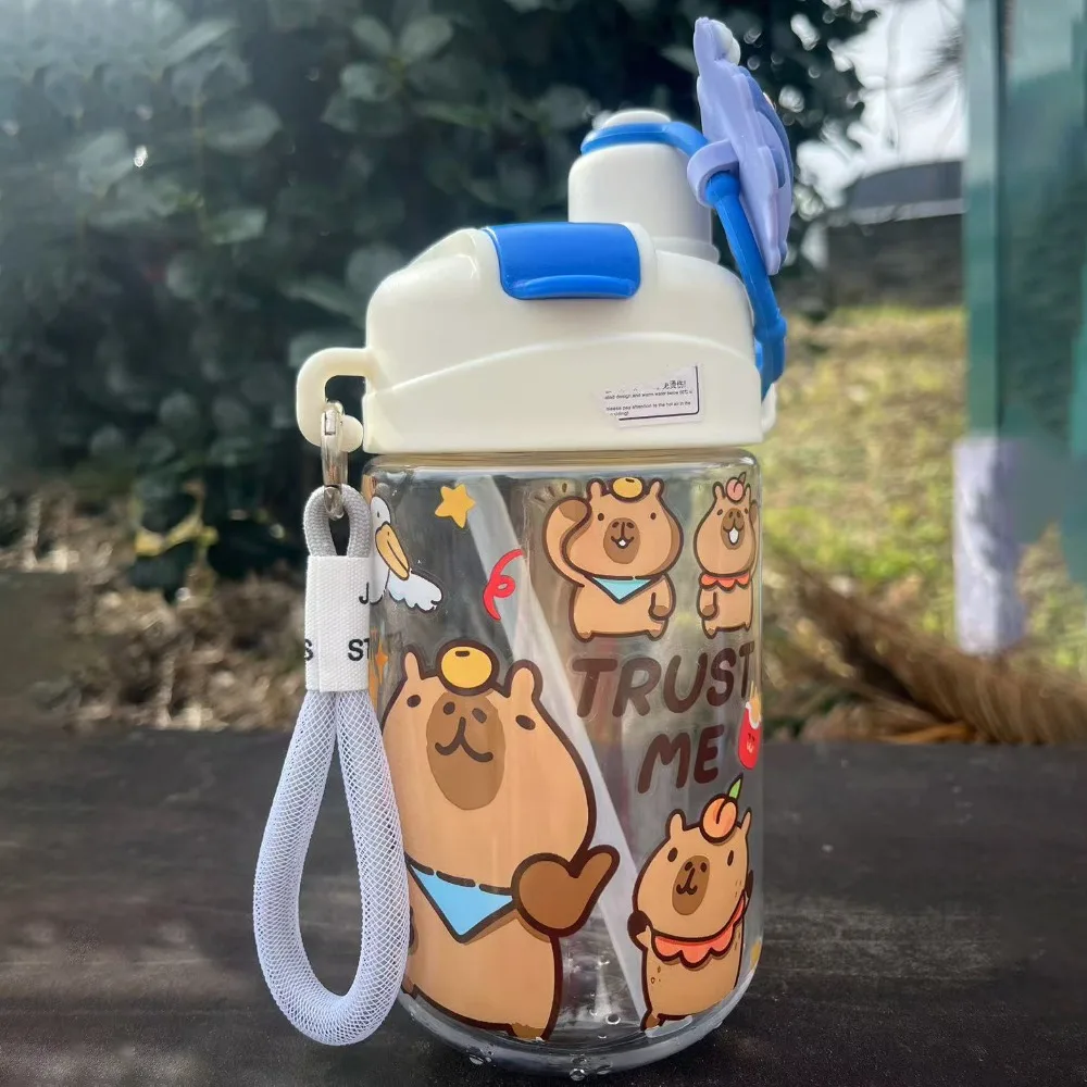 대용량 카피바라 물병 PP 빨대 투명 600ML 이중 음용컵 PC PVC 휴대용 물병 야외용
