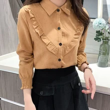 

2021 autumn and winter new Korean style corduroy long-sleeved shirt women thickened blusas talla 5x camisa cuadros